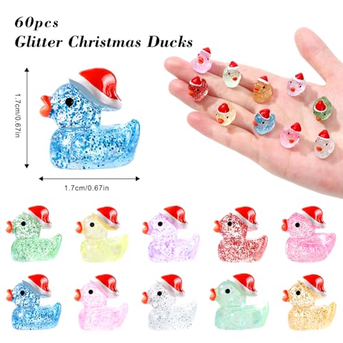 DULEFUN Christmas Mini Glitter Ducks 60pcs Colorful Tiny Small Little Resin Ducks to Hide Plastic Miniatures Duck Figures for Xmas Goodie Bag Fillers Party Favors Decorations - Image 5