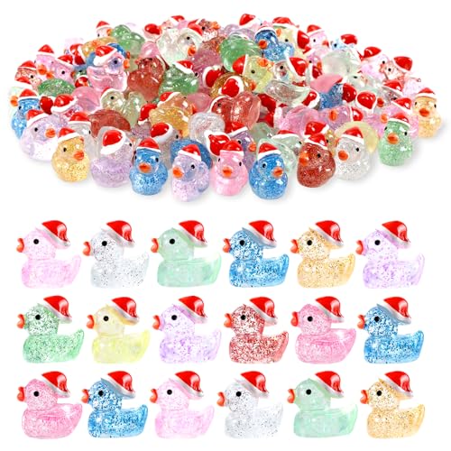 DULEFUN Christmas Mini Glitter Ducks 60pcs Colorful Tiny Small Little Resin Ducks to Hide Plastic Miniatures Duck Figures for Xmas Goodie Bag Fillers Party Favors Decorations - Image 1
