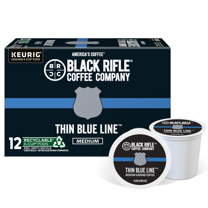 Black Rifle Coffee Company Thin Blue Line, 12 Count, Medium Roast K Cups - Single Serve K Cups Coffee Pods - Kcup Pods Compatible with Keurig 1.0 & 2.0 - Made from Arabica Beans - Image 1