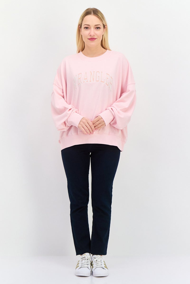 Wrangler Women Crew Neck Embroidered Logo Sweatshirt, pink - Image 4