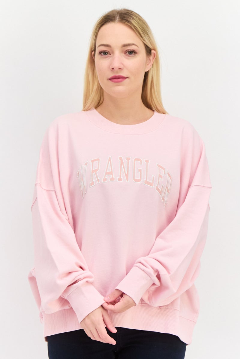 Wrangler Women Crew Neck Embroidered Logo Sweatshirt, pink - Image 1