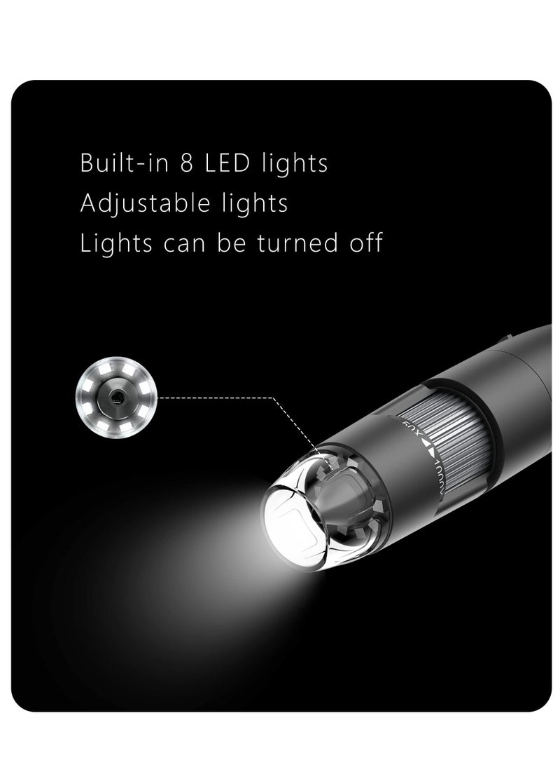 Generic Wireless Digital Microscope, Handheld USB Microscope, 50x to 1000x Zoom, Fixed Focus HD Magnifier with LEDs, Compatible with iPhone, Android, MacBook, Windows PC (Black) - Image 3