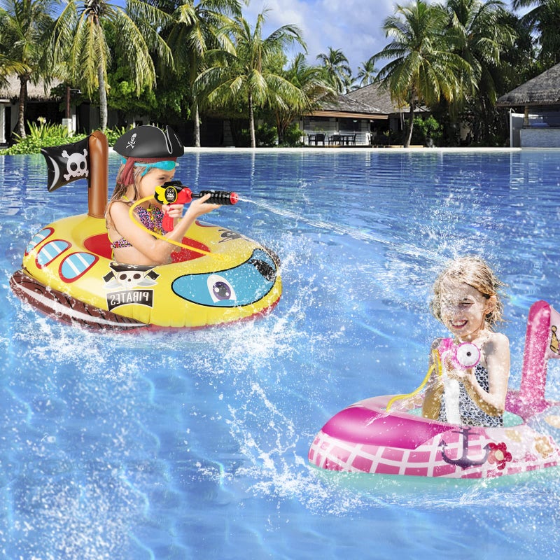 10Leccion 2 Pack Toddler Pool Floats with Squirt Gun, Inflatable Pool Toys for Kids, Pink Flower Princess Floaties for Girls, Blow up Pirate Ship Pool Floats for Childï¼ŒBaby Water Float Summer Pool Game Toys - Image 4