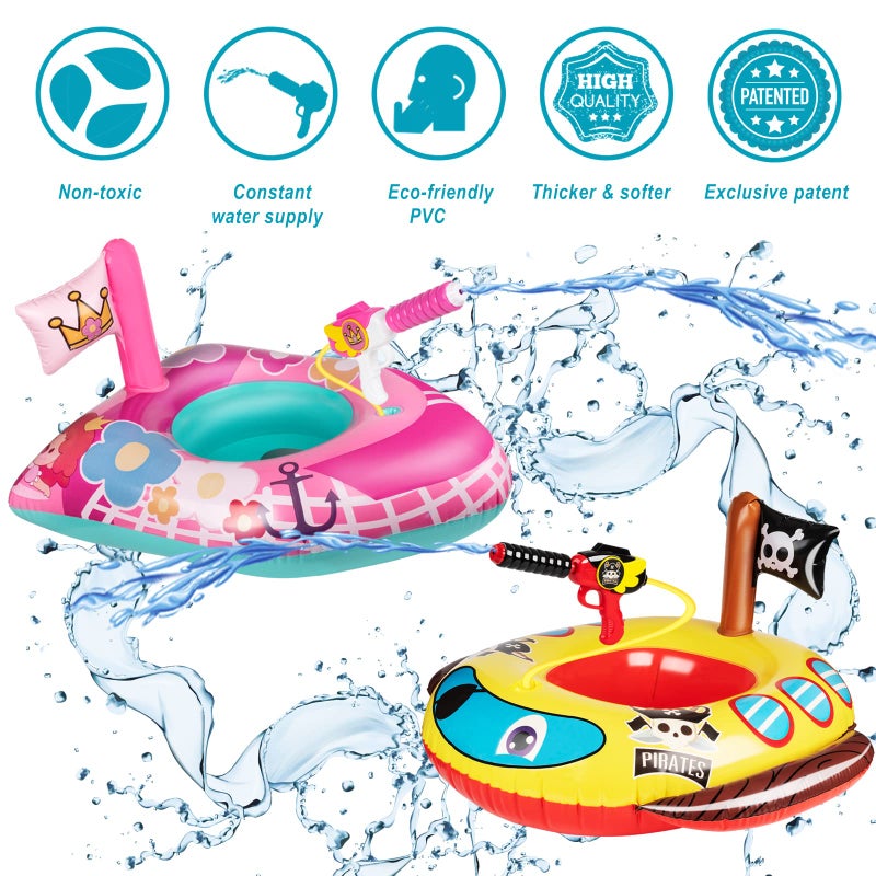 10Leccion 2 Pack Toddler Pool Floats with Squirt Gun, Inflatable Pool Toys for Kids, Pink Flower Princess Floaties for Girls, Blow up Pirate Ship Pool Floats for Childï¼ŒBaby Water Float Summer Pool Game Toys - Image 2