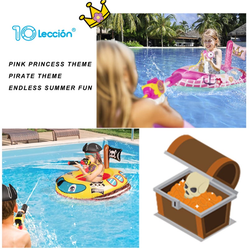 10Leccion 2 Pack Toddler Pool Floats with Squirt Gun, Inflatable Pool Toys for Kids, Pink Flower Princess Floaties for Girls, Blow up Pirate Ship Pool Floats for Childï¼ŒBaby Water Float Summer Pool Game Toys - Image 3