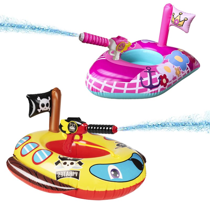 10Leccion 2 Pack Toddler Pool Floats with Squirt Gun, Inflatable Pool Toys for Kids, Pink Flower Princess Floaties for Girls, Blow up Pirate Ship Pool Floats for Childï¼ŒBaby Water Float Summer Pool Game Toys - Image 1