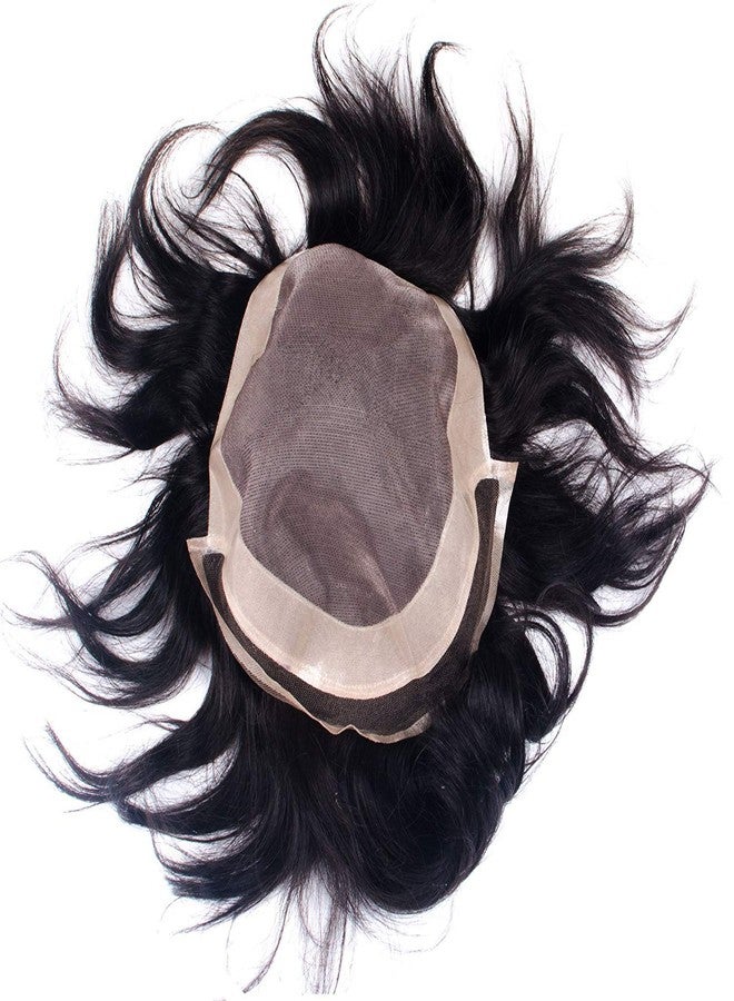 GLAN Human Hair Front Lace Fine Mono Base Hair Patch/Toupee/Wig For Men and Boys Natural Black Brown (9X6) - Image 1