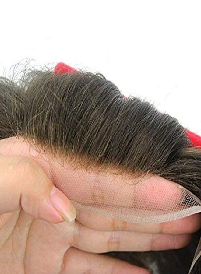 GLAN Human Hair Front Lace Fine Mono Base Hair Patch/Toupee/Wig For Men and Boys Natural Black Brown (9X6) - Image 2