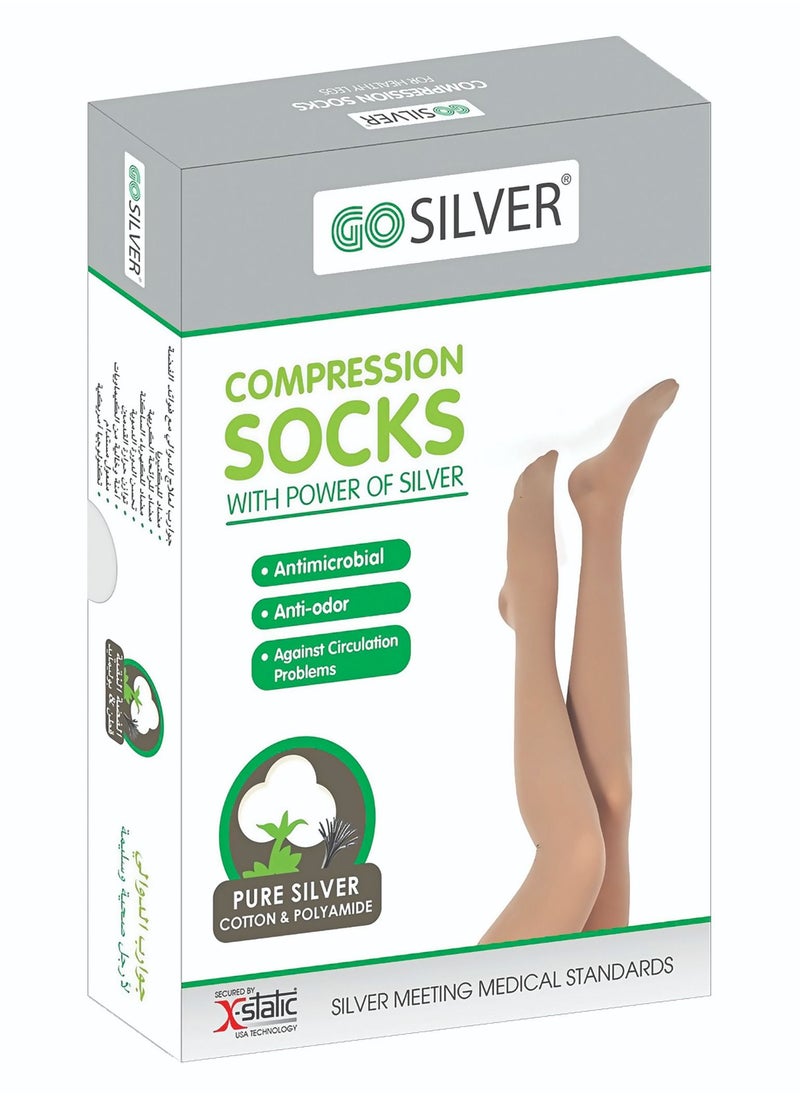 GO SILVER Over Knee High Compression Socks,Class 1 (18-21 mmHG) Closed Toe with Silicon Flesh  - Image 1