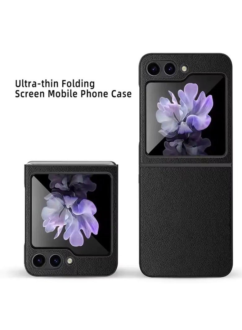 Slim Leather Case Designed for Samsung Galaxy Z Flip 5 Leather Back & Hard PC Bumper Phone Cover Slim Drop Protection Shockproof Phone - Image 3