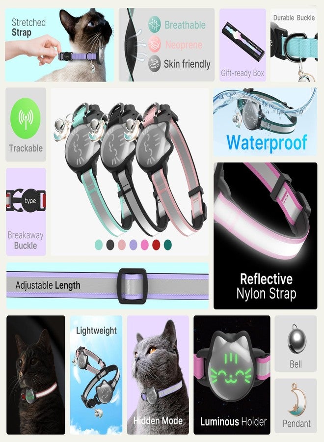typecase طوق للقطط مع حامل جهاز تتبع إلكتروني، طوق قابل للفصل مع حزام عاكس، طوق خفيف الوزن للقطط الصغيرة متوافق مع جهاز تتبع Apple Air Tag، حامل مخفي لجهاز تتبع GPS للقطط الذكور والإناث والقطط الصغيرة والجراء (9-13 بوصة). - Image 2