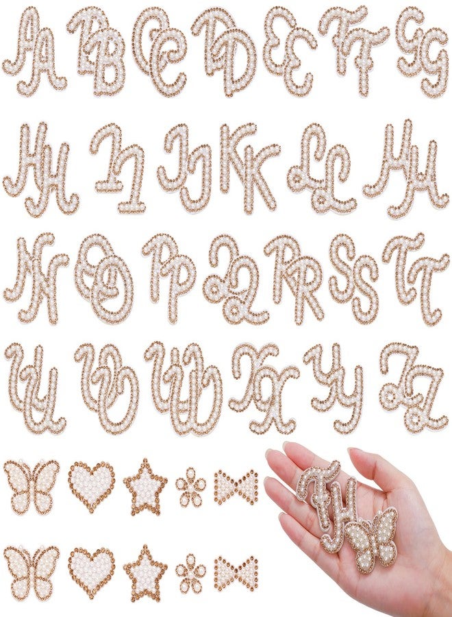 BINBE 62Pcs Self Adhesive Pearl Letter Patches (A-Z) Number Patch 0-9 Glitter Pearl Letter Patches Rhinestone Applique for DIY Clothes, Bags, Shoes Golden - Image 1