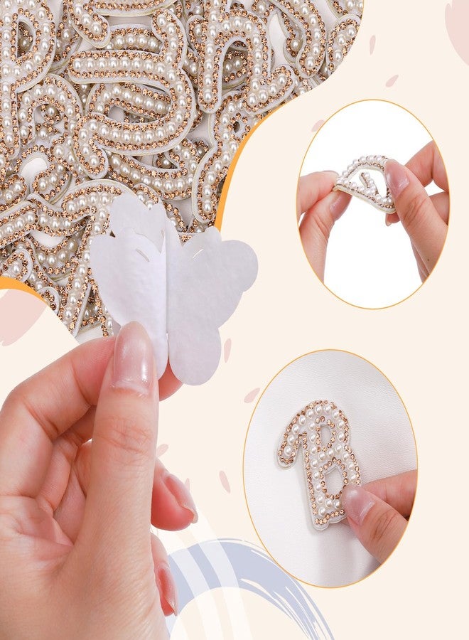BINBE 62Pcs Self Adhesive Pearl Letter Patches (A-Z) Number Patch 0-9 Glitter Pearl Letter Patches Rhinestone Applique for DIY Clothes, Bags, Shoes Golden - Image 3