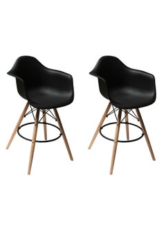 كرسي بار Mahmayi Ultimate Eames Style DAW بذراعين، مجموعة من قطعتين - أسود