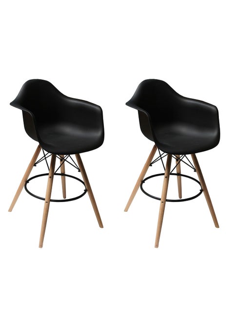 كرسي بار Mahmayi Ultimate Eames Style DAW بذراعين، مجموعة من قطعتين - أسود