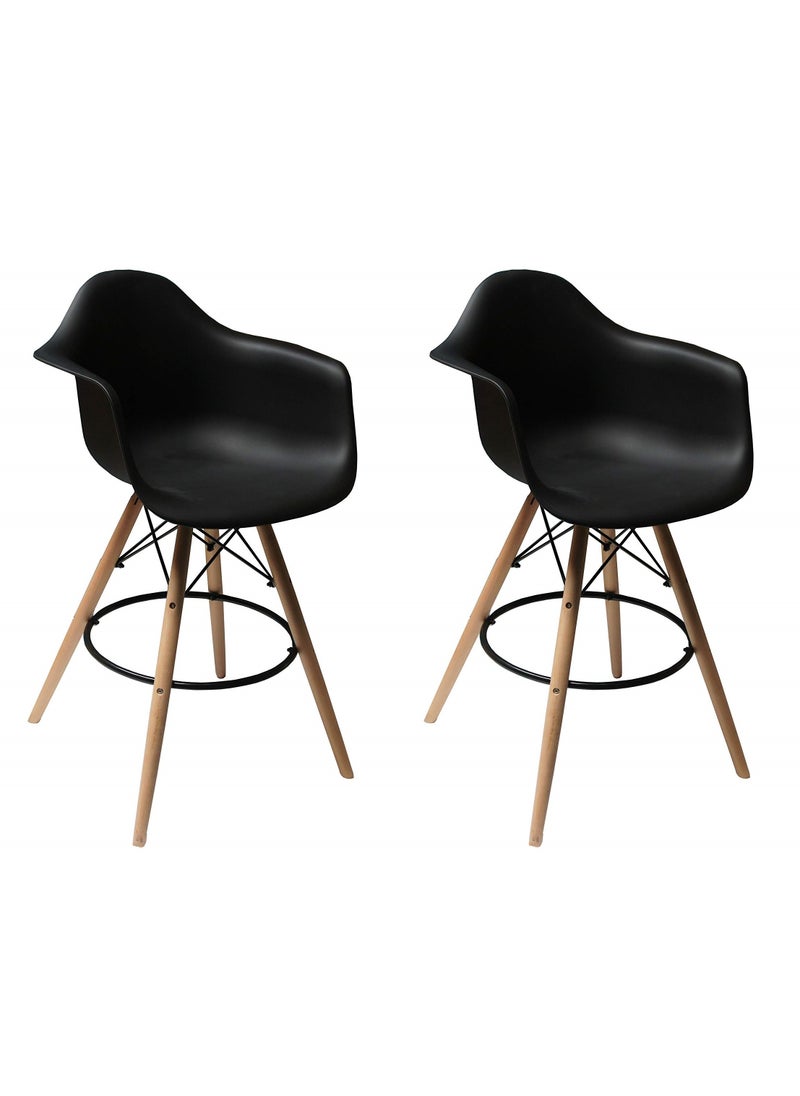 Mahmayi - كرسي بار Mahmayi Ultimate Eames Style DAW بذراعين، مجموعة من قطعتين - أسود - Image 1