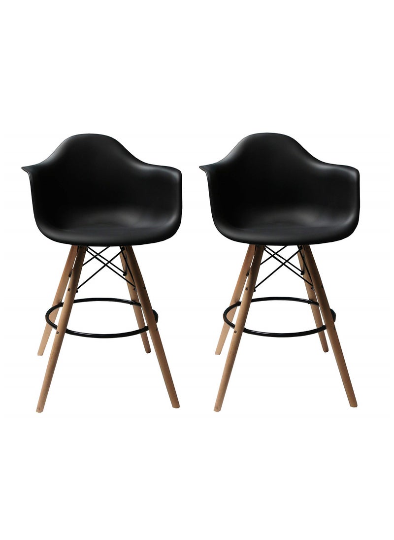 Mahmayi - كرسي بار Mahmayi Ultimate Eames Style DAW بذراعين، مجموعة من قطعتين - أسود - Image 1