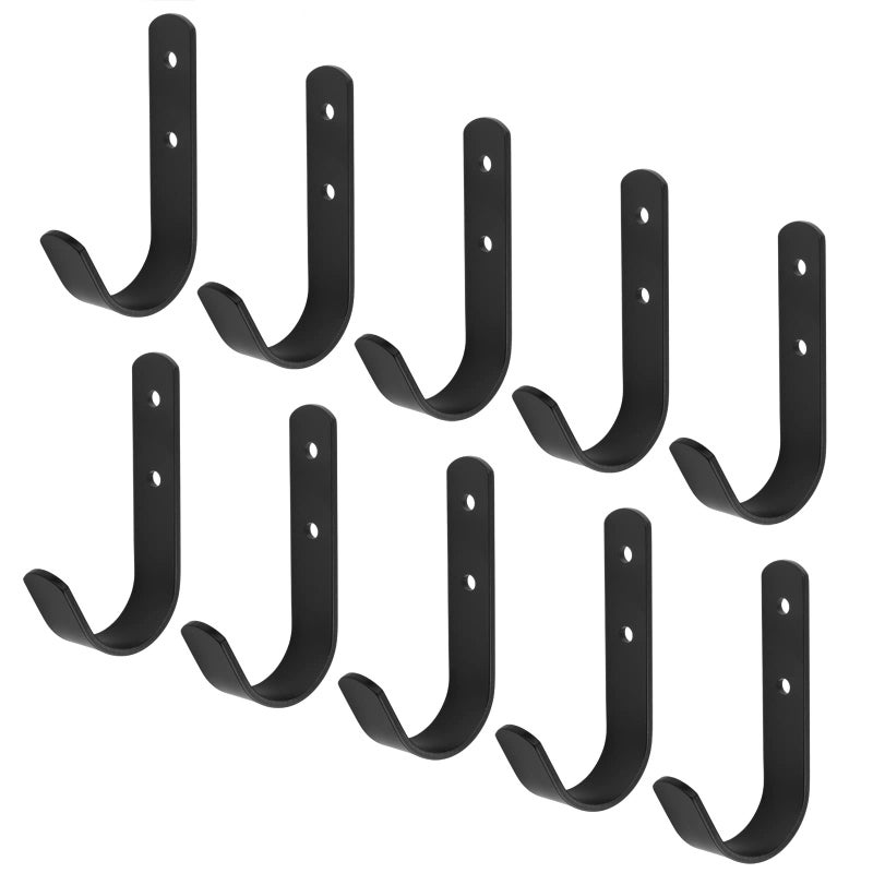 OTTFF 10 Pack Black Steel J Hook 414 Wall Mount Utility Hook for Hanging Coat Cable Garage Storage