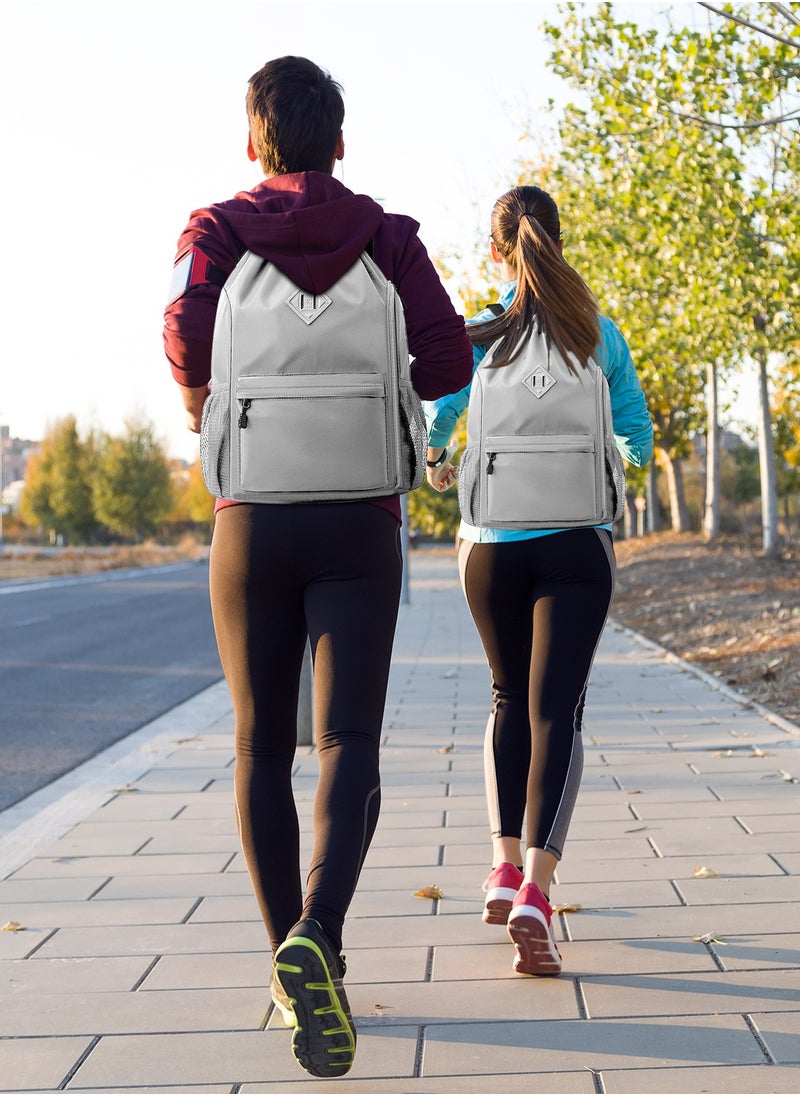 Drawstring Backpack Sports Gym Bag, Nylon Draw Backpack Large Size with Zipper and Front Rear Pocket, Water Resistant String Sackpack for School Swimming Travel Women Men