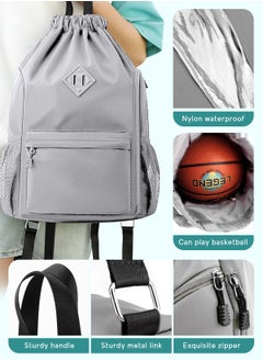 URbazaar Drawstring Backpack Sports Gym Bag, Nylon Draw Backpack Large Size with Zipper and Front Rear Pocket, Water Resistant String Sackpack for School Swimming Travel Women Men  - Image 4