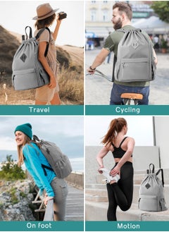 URbazaar Drawstring Backpack Sports Gym Bag, Nylon Draw Backpack Large Size with Zipper and Front Rear Pocket, Water Resistant String Sackpack for School Swimming Travel Women Men  - Image 5