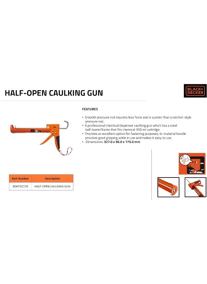 BLACK+DECKER BLACK+DECKER 330Mm Steel Half-Open Caulking Gun Orange/Black Bdht81570  - Image 5