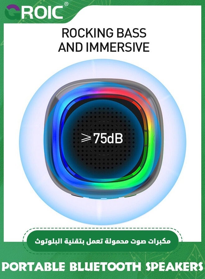 جرويك مكبرات صوت بلوتوث محمولة مع أضواء ملونة، مكبر صغير لاسلكي ستيريو عالٍ، هدايا خفيفة الوزن تدعم بطاقة TF/USB/AUX للمنزل والحفلات والهواء الطلق - Image 3
