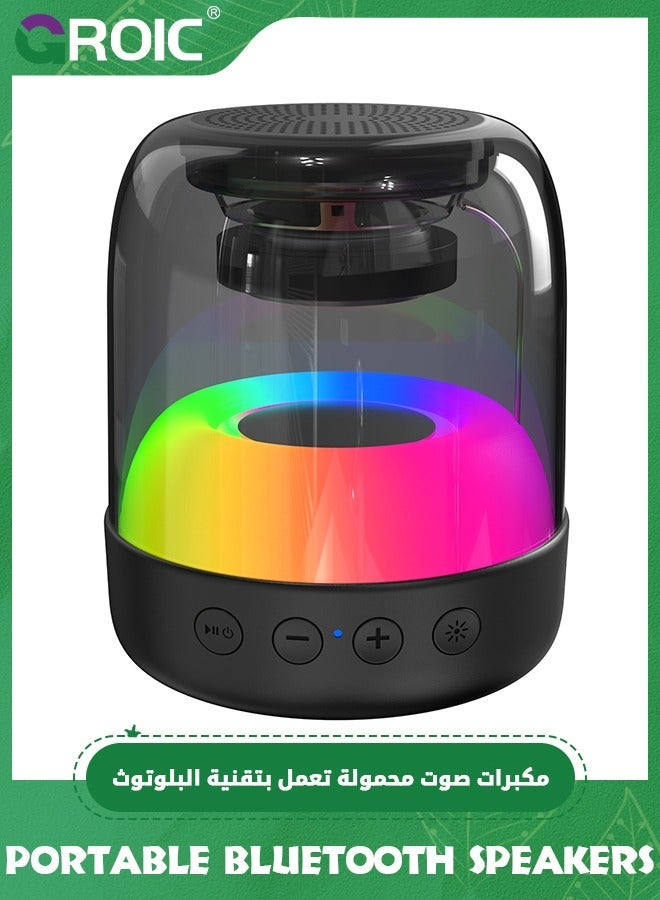 جرويك مكبرات صوت بلوتوث محمولة مع أضواء ملونة، مكبر صغير لاسلكي ستيريو عالٍ، هدايا خفيفة الوزن تدعم بطاقة TF/USB/AUX للمنزل والحفلات والهواء الطلق - Image 1
