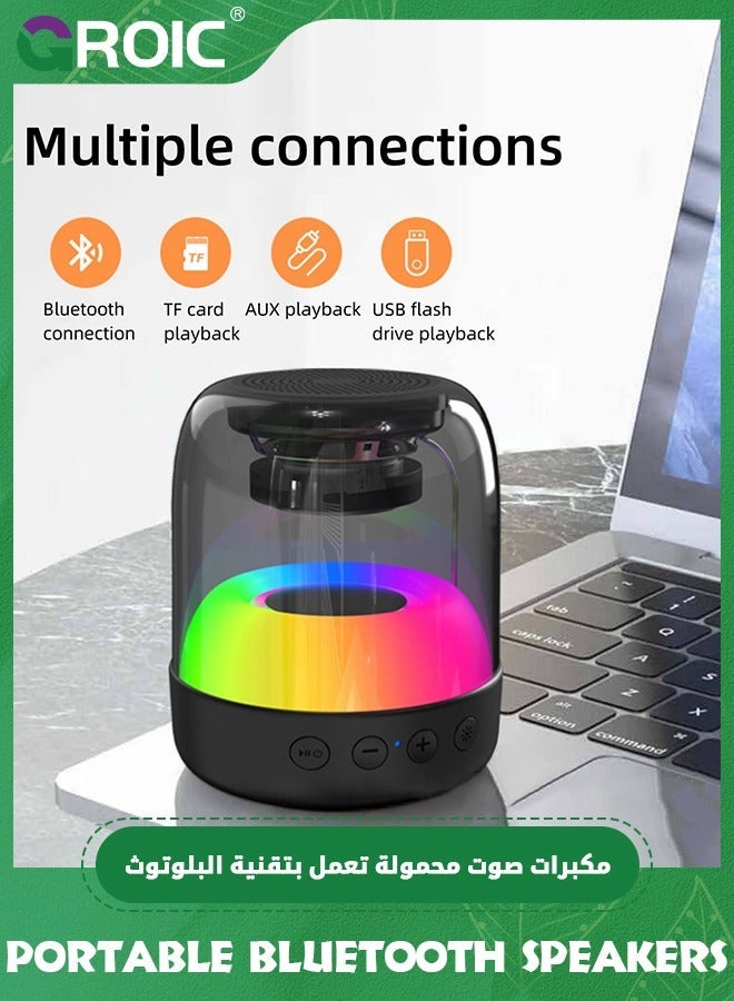 جرويك مكبرات صوت بلوتوث محمولة مع أضواء ملونة، مكبر صغير لاسلكي ستيريو عالٍ، هدايا خفيفة الوزن تدعم بطاقة TF/USB/AUX للمنزل والحفلات والهواء الطلق - Image 2