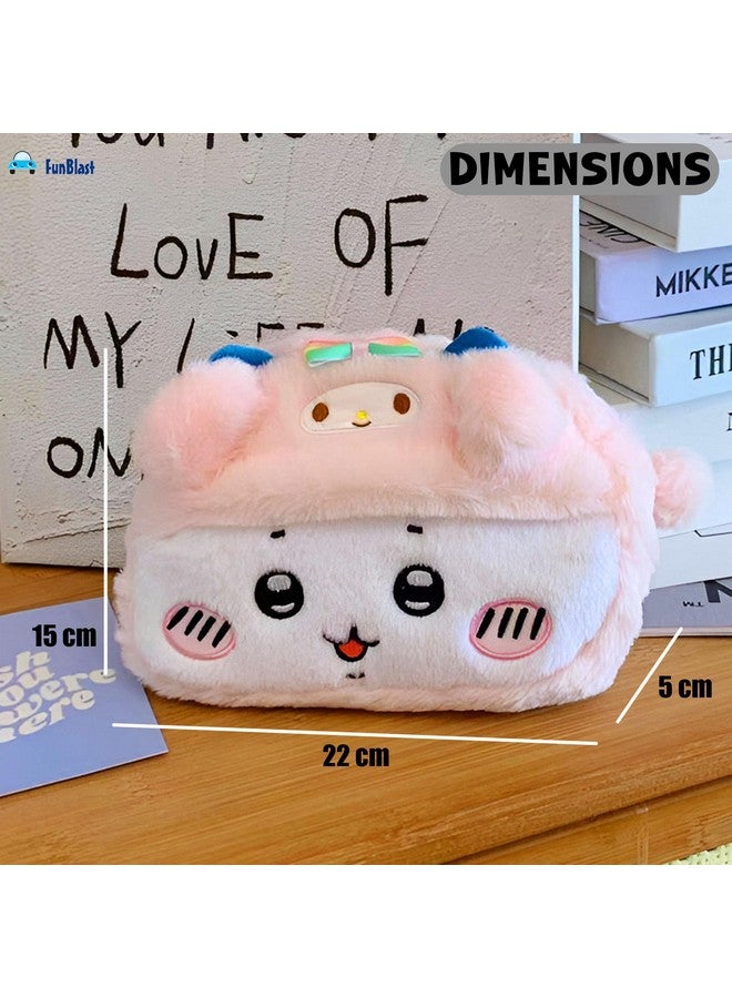 FunBlast Fur Pencil Pouch for Girls - Cute Cartoon Animal Pouch, Multi-Purpose Zipper Pouch for School Kids, Cosmetic Pouch for Girls, Coin Pouch, Travel Pouch, Pouches for School/Office (Pink) - Image 2