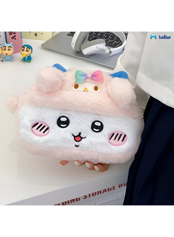 FunBlast Fur Pencil Pouch for Girls - Cute Cartoon Animal Pouch, Multi-Purpose Zipper Pouch for School Kids, Cosmetic Pouch for Girls, Coin Pouch, Travel Pouch, Pouches for School/Office (Pink) - Image 3