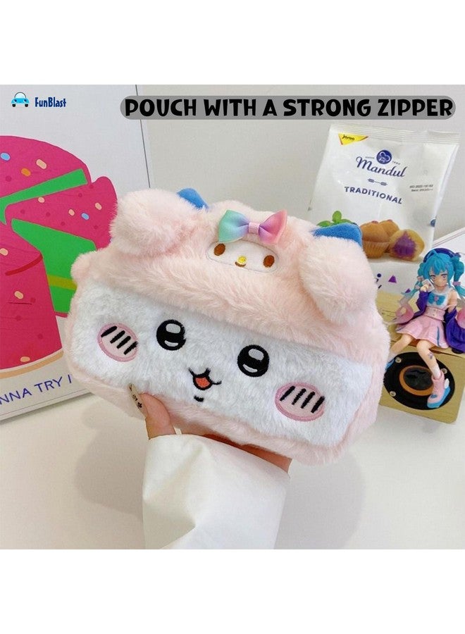 FunBlast Fur Pencil Pouch for Girls - Cute Cartoon Animal Pouch, Multi-Purpose Zipper Pouch for School Kids, Cosmetic Pouch for Girls, Coin Pouch, Travel Pouch, Pouches for School/Office (Pink) - Image 4