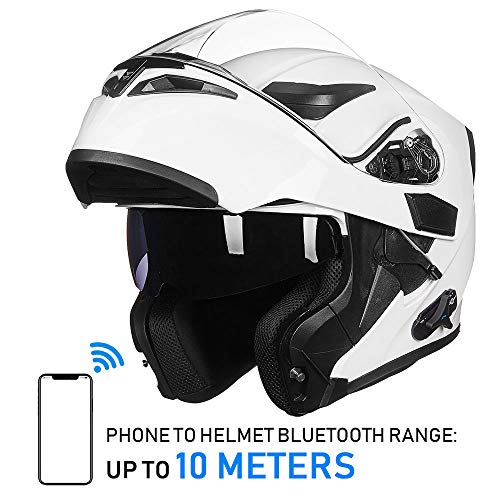 ILM Bluetooth Motorcycle Helmet Modular Flip up Full Face Dual Visor Mp3 Intercom FM Radio DOT Model 902BT(White, M) - Image 4