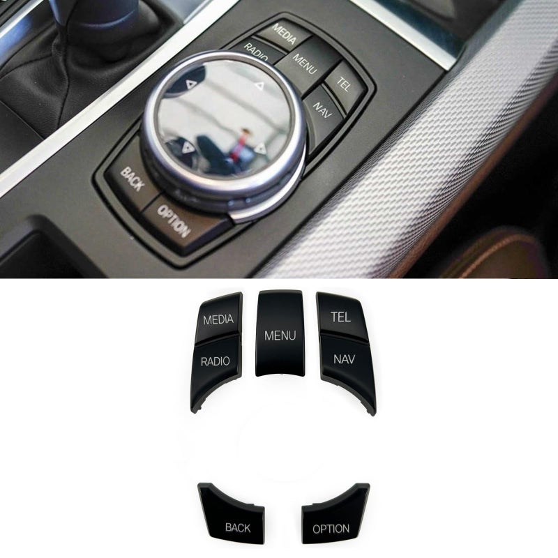 Car Interior Console iDrive Multimedia Control Button Replacement Cover For BMW F chassis 1 2 3 4 5 6 7 Series X1 X3 X4 X5 X6 F20 F22 F30 F32 F34 F10 F02 F25 F26 F15 F16 5PCS NAVMEDIA Matte black