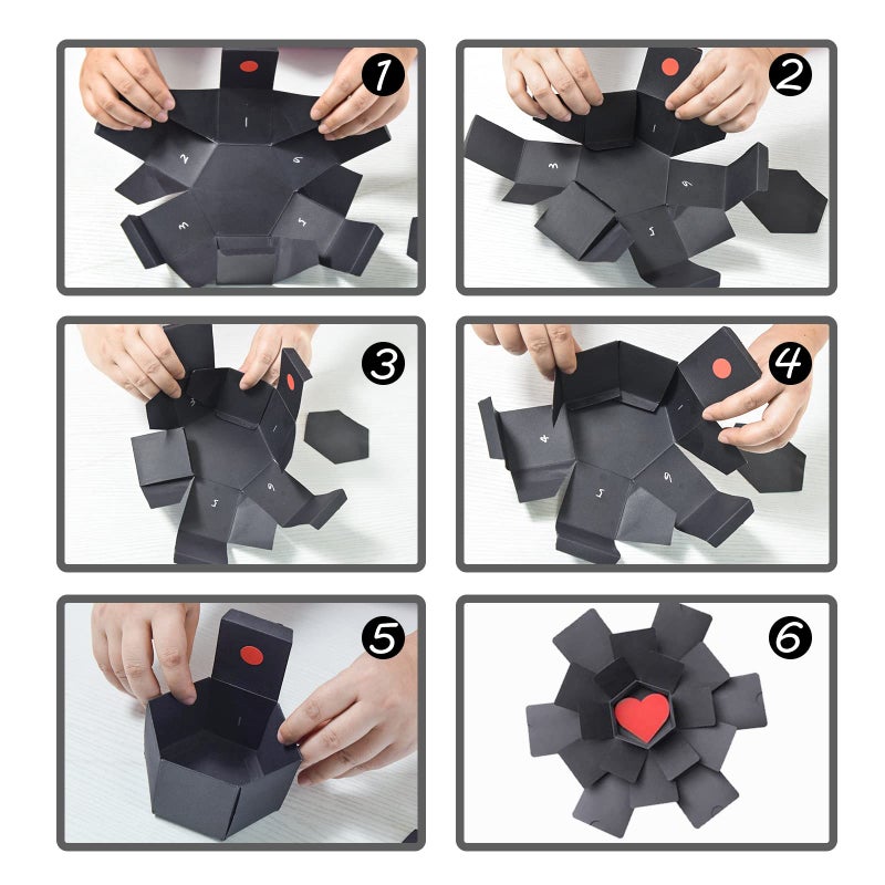 Wanateber Explosion Box, DIY Explosion Box with 6 Faces, Main Part Assembled Handmade Photo Album for Birthday Gift, Anniversary, Valentine's Day, Wedding (Black) - Image 5