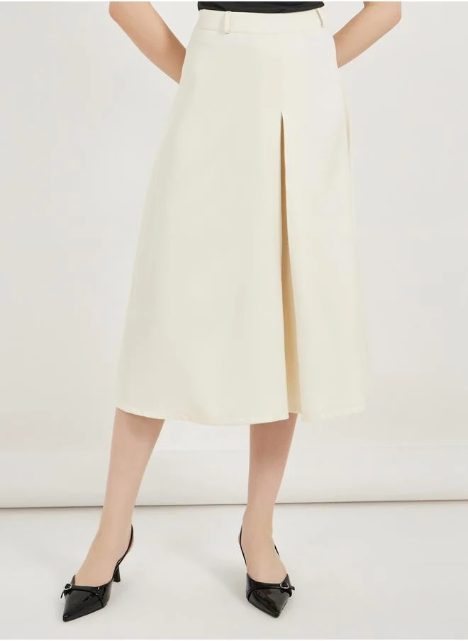 ستايلي Solid Pleated A-Line Midi Skirt