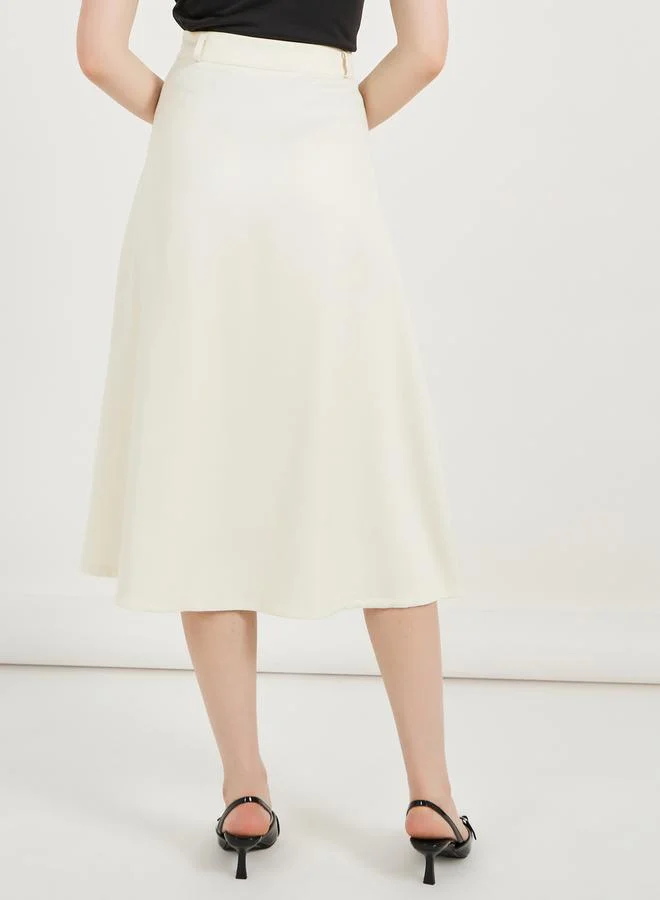 Styli Solid Pleated A-Line Midi Skirt