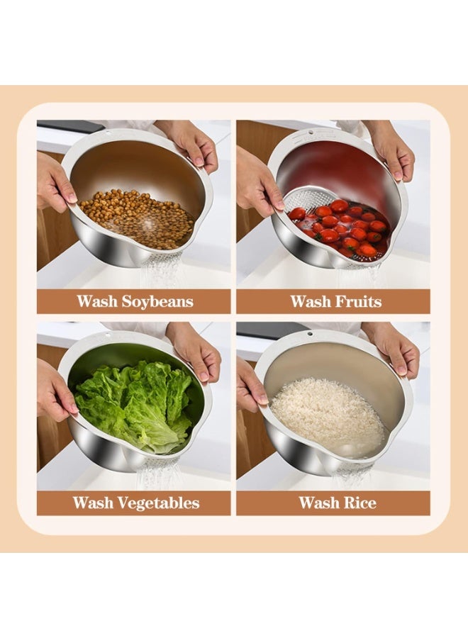 Rice Washer Strainer Bowl - 4-in-1 Washing Bowl for Quinoa, Stainless Steel Rinser With Side Drainers Small Colander for Cleaning Fruits, Vegetables, and Beans - Versatile Kitchen Tool - Image 3