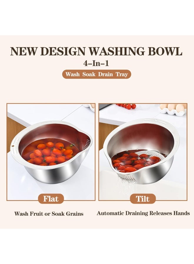 Rice Washer Strainer Bowl - 4-in-1 Washing Bowl for Quinoa, Stainless Steel Rinser With Side Drainers Small Colander for Cleaning Fruits, Vegetables, and Beans - Versatile Kitchen Tool - Image 1