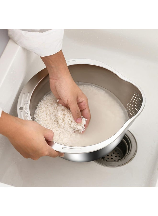 Rice Washer Strainer Bowl - 4-in-1 Washing Bowl for Quinoa, Stainless Steel Rinser With Side Drainers Small Colander for Cleaning Fruits, Vegetables, and Beans - Versatile Kitchen Tool - Image 2