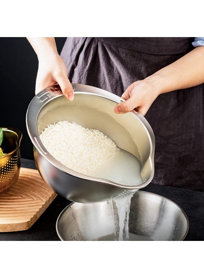 Rice Washer Strainer Bowl - 4-in-1 Washing Bowl for Quinoa, Stainless Steel Rinser With Side Drainers Small Colander for Cleaning Fruits, Vegetables, and Beans - Versatile Kitchen Tool - Image 5