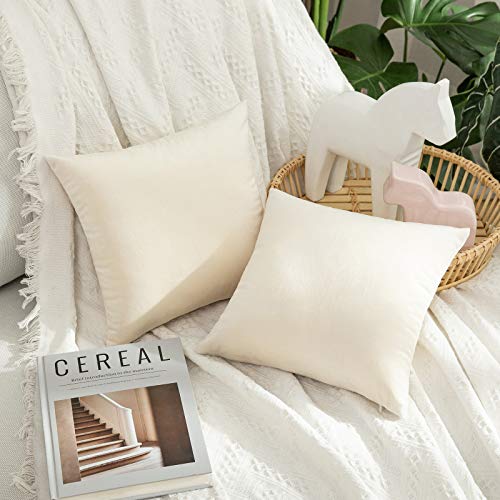MIULEE Pack of 2 Velvet Pillow Covers Decorative Square Pillowcase Soft Solid Cushion Case for Sofa Bedroom Car 12 x 12 Inch Cream White - Image 1
