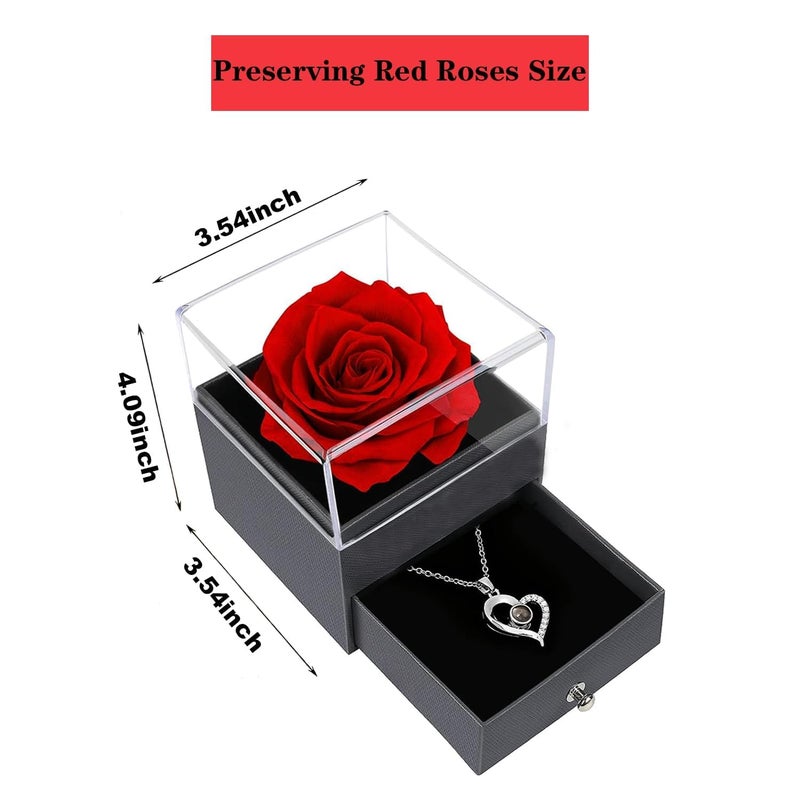 Pekos Forever Real Rose Gifts for Women Preserved Rose Gift Box with Music Function and Romantic I Love You Necklace for Her Birthday Mothers Day Valentines Day Anniversary Christma - Image 2