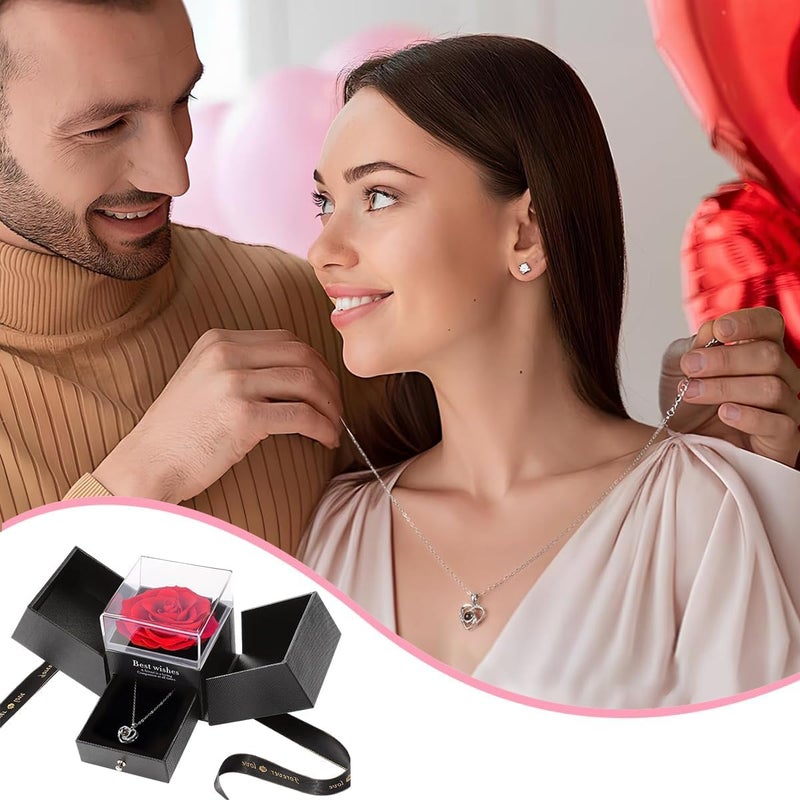 Pekos Forever Real Rose Gifts for Women Preserved Rose Gift Box with Music Function and Romantic I Love You Necklace for Her Birthday Mothers Day Valentines Day Anniversary Christma - Image 3