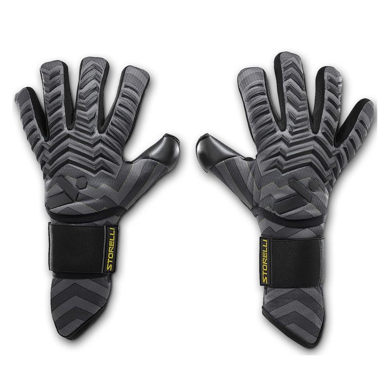 Storelli Electric Goalkeeper Gloves HighImpact Hand Protection with 5 Removable Finger Spines German Contact Latex Wrist Strap Extended Cuff Youth Adults Unisex 1 Pair Black Charge Size 8 - Image 2