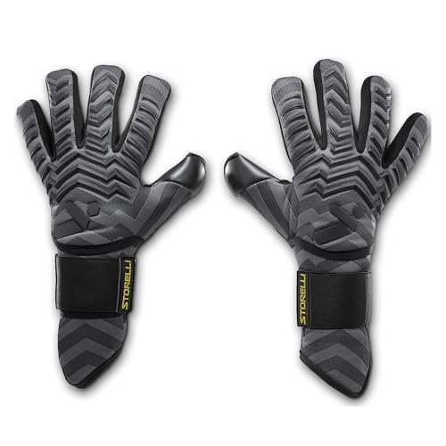 Storelli Electric Goalkeeper Gloves HighImpact Hand Protection with 5 Removable Finger Spines German Contact Latex Wrist Strap Extended Cuff Youth Adults Unisex 1 Pair Black Charge Size 8 - Image 1
