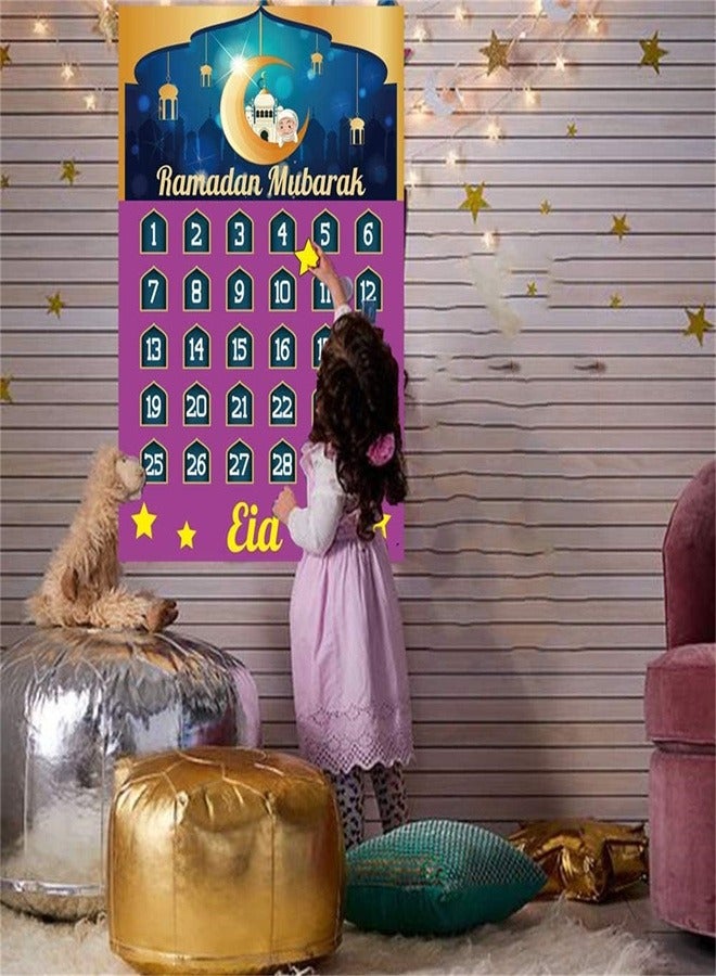 Ramadan Advent Calendar, Ramadan Mubarak Countdown Decorations, 30 Days and 30 Reusable Stars Poster Calendar Eid Mubarak Reusable Stars Ramadan Mubarak Decor for Home Kids Gift