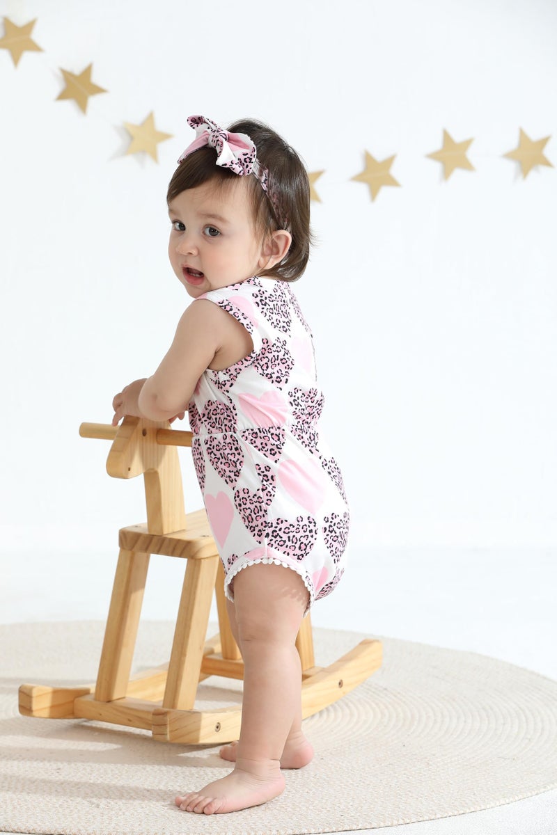 Mioglrie Baby Girl Clothes Summer Baby Girl Outfits Newborn Girl Clothes 3-6 Month Infant Baby Girls' Clothing Pink Heart Romper Headband Sets - Image 3