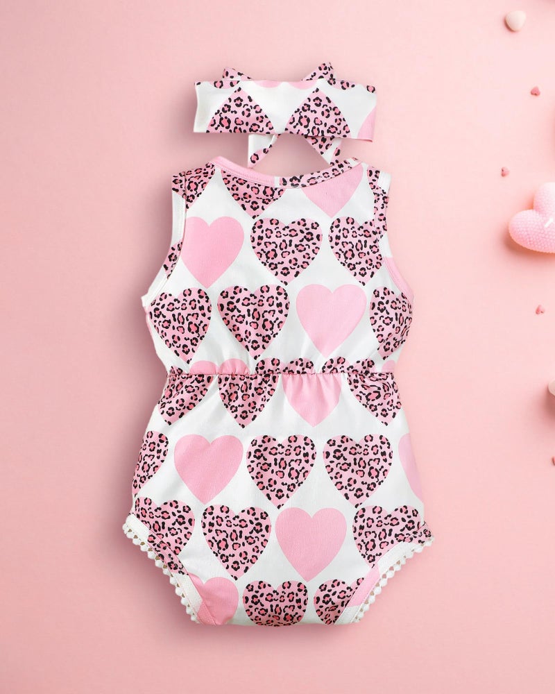 Mioglrie Baby Girl Clothes Summer Baby Girl Outfits Newborn Girl Clothes 3-6 Month Infant Baby Girls' Clothing Pink Heart Romper Headband Sets - Image 5