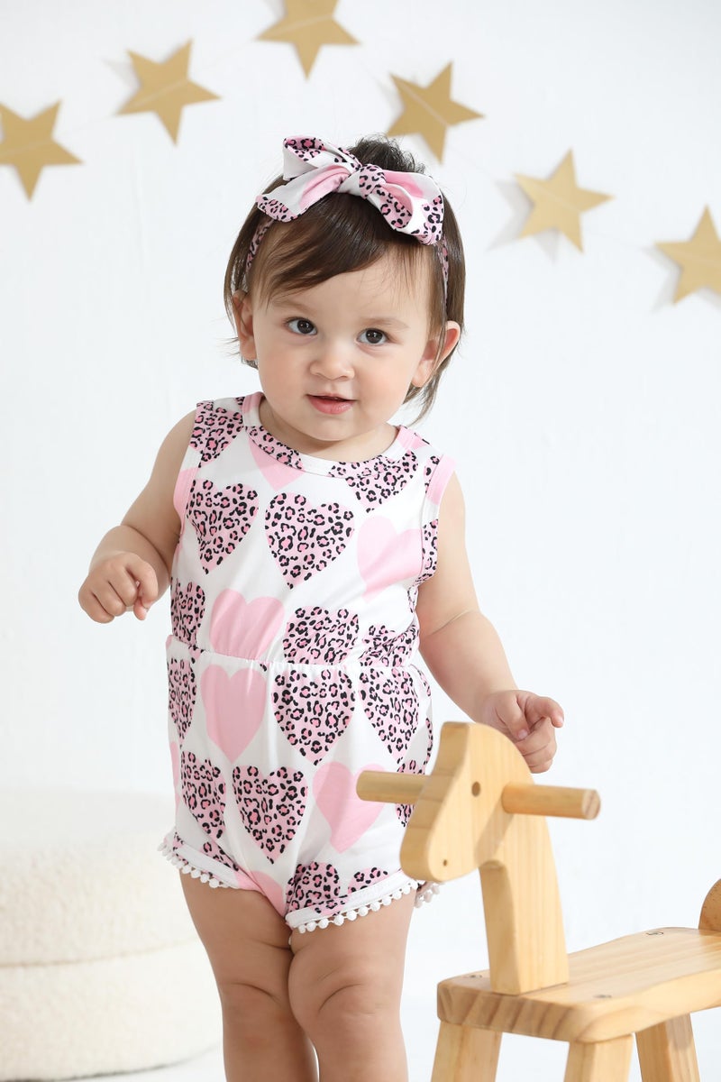 Mioglrie Baby Girl Clothes Summer Baby Girl Outfits Newborn Girl Clothes 3-6 Month Infant Baby Girls' Clothing Pink Heart Romper Headband Sets - Image 2